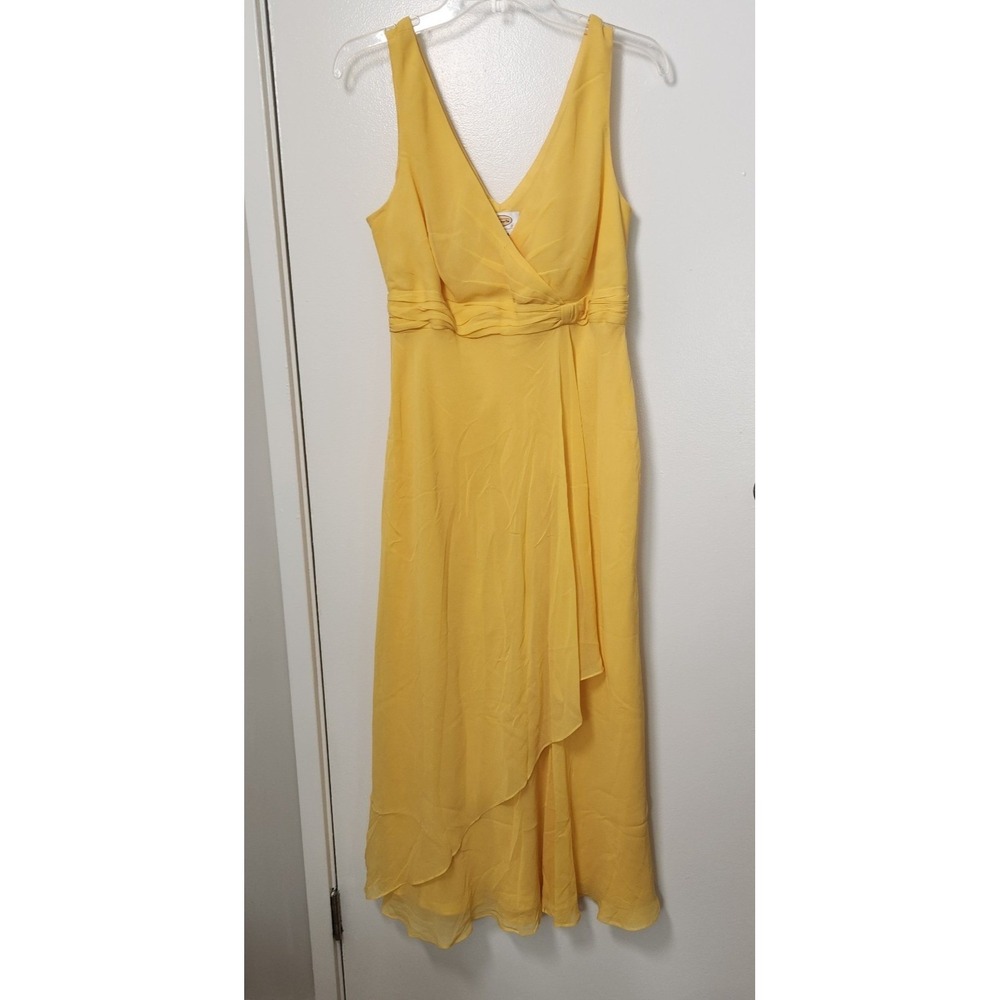 Talbots 100% Silk Chiffon Sleeveless Midi Dress Sz 14 Asymmetrical Empire‎ Waist